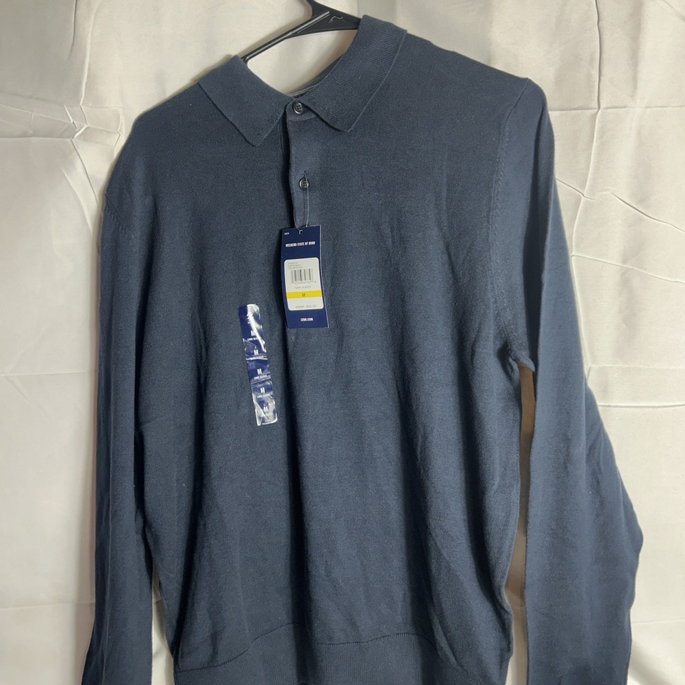 IZOD Polo Shirt Mens Size Medium Tall Black Sweater Polo Long Sleeve
